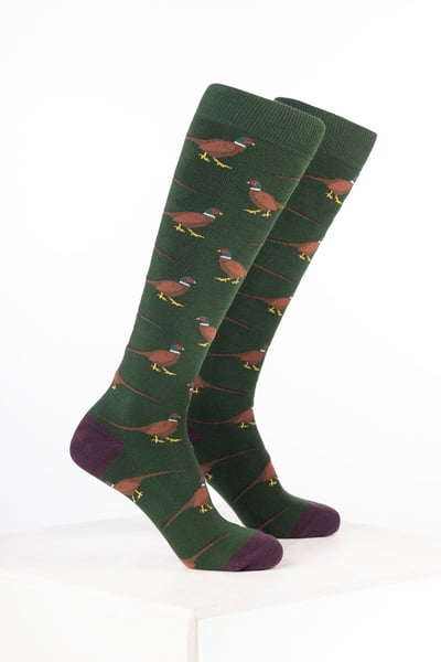 Women’s Bird Welly Socks - Walking Pheasant Dark Olive