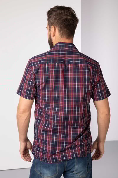 Men's Short Sleeved Checked Shirts - Sherburn Red