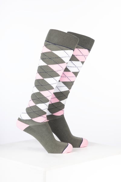 Women’s Bamboo Rich Argyle Riding Socks - Argyle Thyme/Soft Pink/White