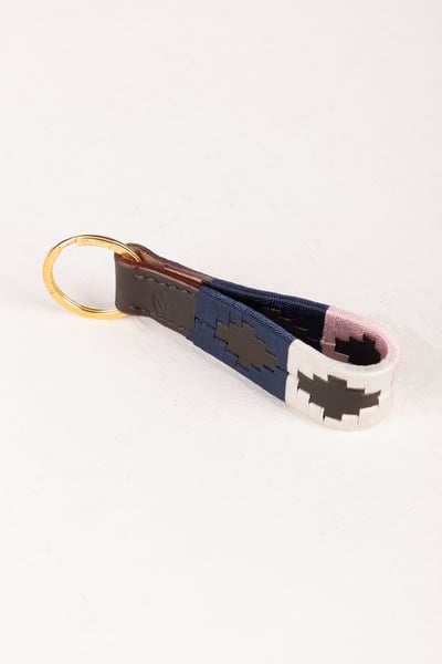 Leather Loop Polo Keyring - Askwith - Denim/White/Sorbet