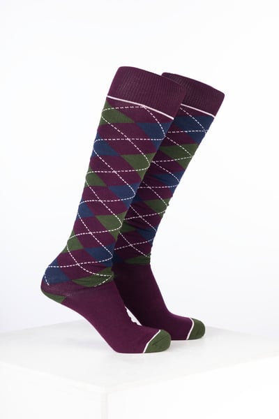 Women’s Bamboo Rich Argyle Riding Socks - Argyle Dark Berry/Navy/Dark Olive