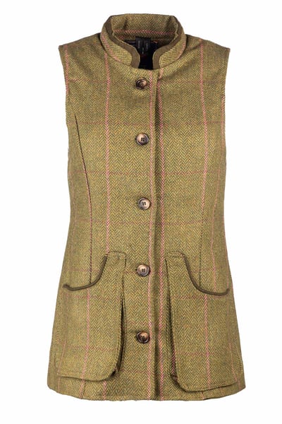 Gilet boutonné en tweed pour femme - Rievaulx - Tweed vert foncé