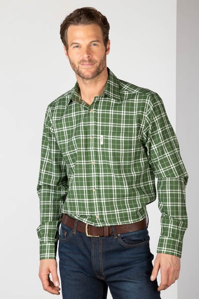 Men's Long Sleeve Country Checked Shirts - Wetwang Green