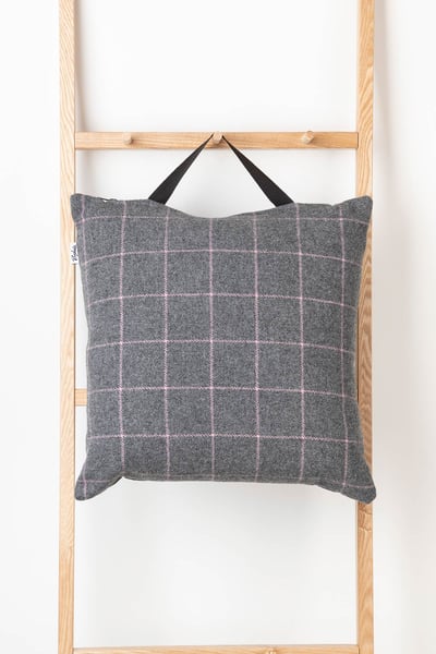Outdoor Tweed Cushion - Grey Check