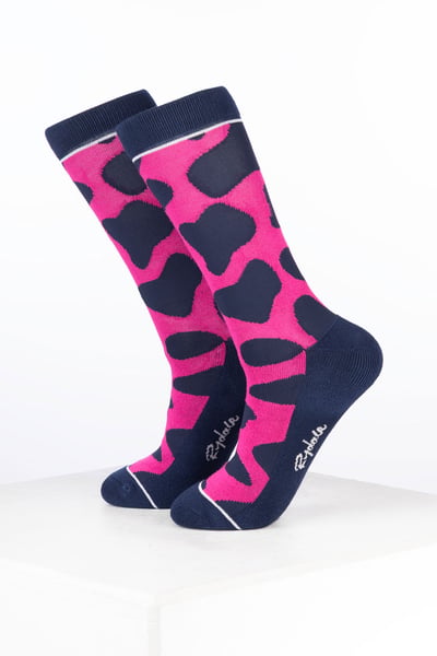 Damen-Knöchelsocken aus Bambusmaterial mit Kuhmuster - Kuh Bonbon/Marineblau