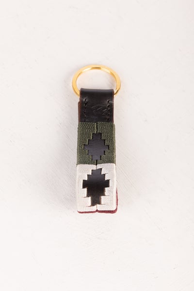 Leather Loop Polo Keyring - Askwith - Olive/White/Burgundy