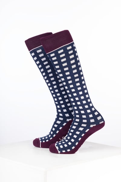 Women’s Bamboo Rich Checked Riding Socks - Gingham Navy