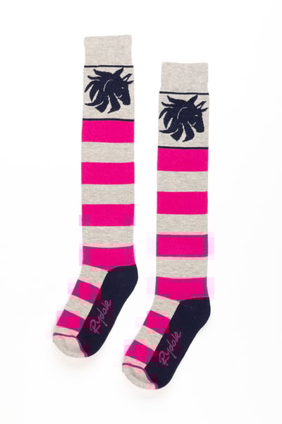 Ladies Broadstripe Knee Length Riding Socks - Marl Grey