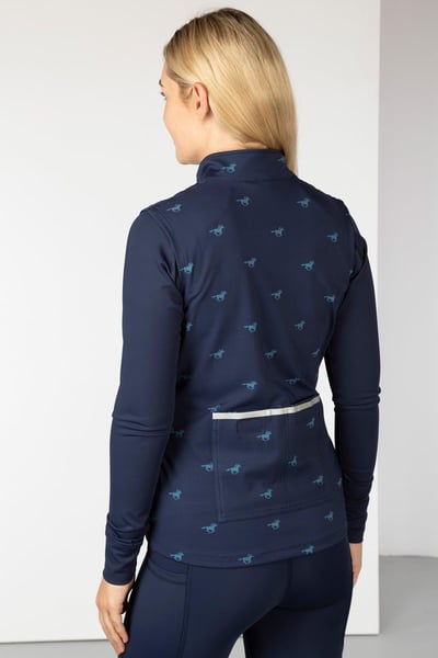 Ladies Patterned Sports Gilet - Skerne - Galloping Horse Navy