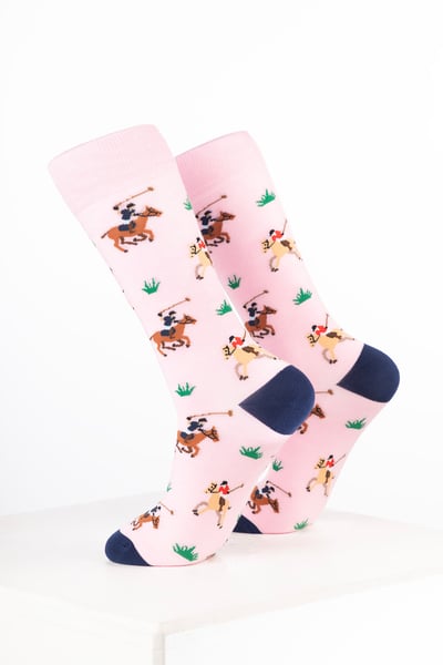 Women’s Bamboo Rich Horse Print Ankle Socks - Polo Player Soft Pink