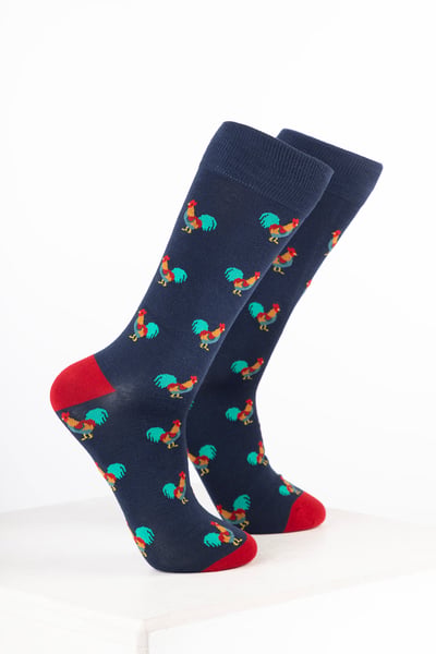 Men's Bamboo Rich Bird Ankle Socks - Cockerel Navy