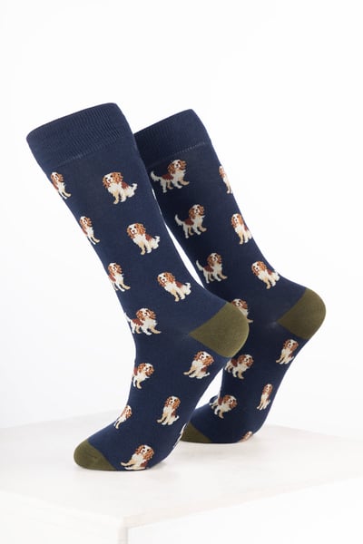 Men’s Bamboo Rich Dog Ankle Socks - Spaniel Navy
