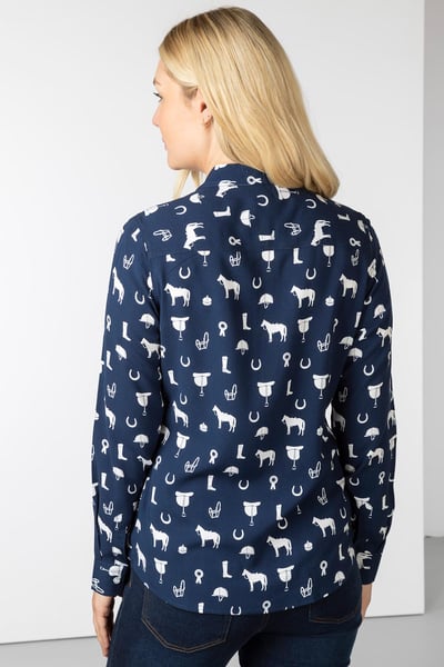 Chemisier boutonné pour femme - Wistow II - Imprimé Cheval Marine