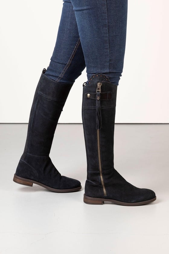 Ladies long navy hot sale leather boots