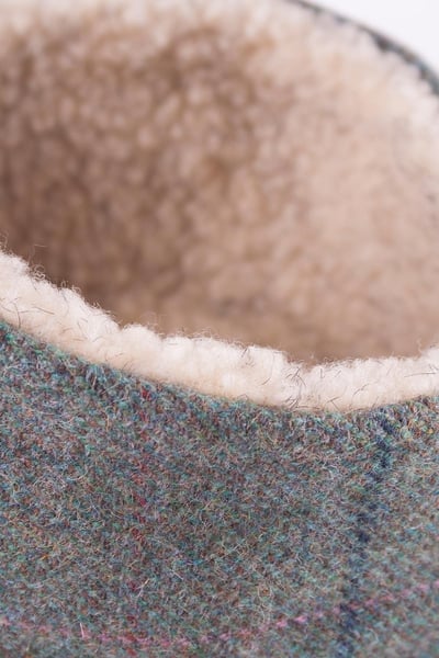 Ladies Sherpa Lined Tweed Headband - Blue Check