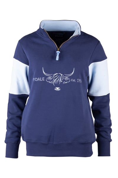 Ladies Highland Cow Sweatshirt - Byland - Highland Cow Denim/Sort Blue
