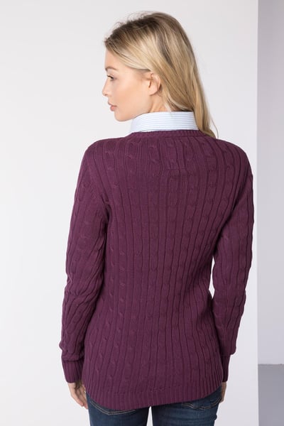 Damen Pullover mit Zopfmuster und Rundhalsausschnitt - Emma - Beere