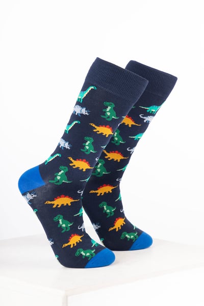 Men’s Bamboo Rich Animal Ankle Socks - Dinosaur Navy