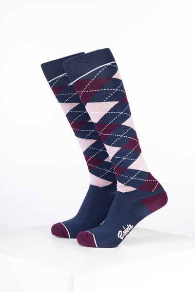 Women’s Bamboo Rich Argyle Riding Socks - Argyle Navy/Dark Berry/Soft Pink