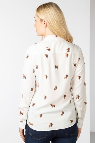 Ladies Button Down Blouse - Wistow II - Highland Cow