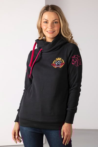 Ladies Emblem Cross Neck Hoody - Black
