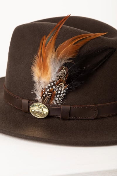 Men's Wool Fedora Hat With Feather - Danby - Brown