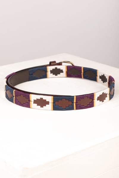 Ladies Slim Leather Polo Belt - Ripon - Berry/White/Navy/Gold