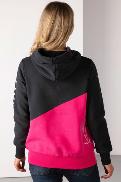 Ladies Diagonal Overhead Hoody - Black/Bonbon