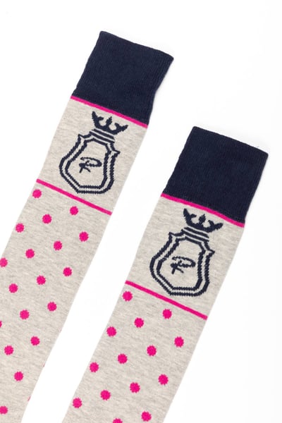 Ladies Polka Dot Knee Length Riding Socks - Marl Grey
