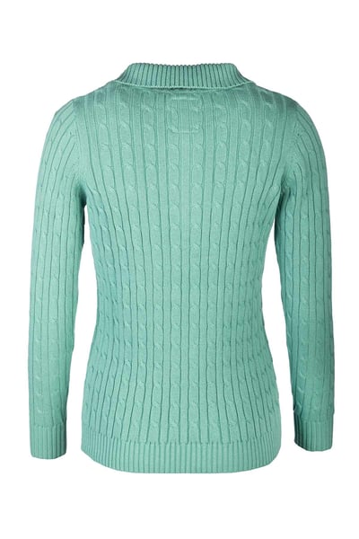 Ladies Quarter Zip Cable Knit Jumper - Emma - Thyme
