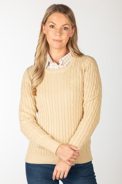 Ladies Crew Neck Cable Knit Jumper - Emma - Beige