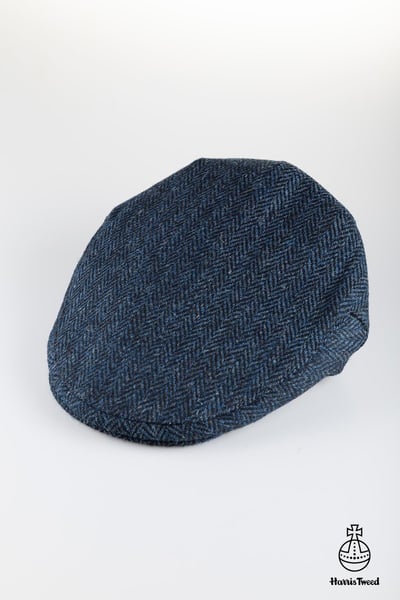 Casquette plate Harris Tweed pour homme - Danby - Carreaux à chevrons bleu marine
