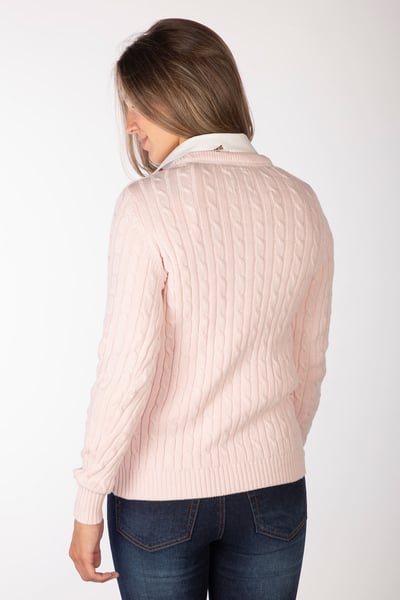 Ladies Crew Neck Cable Knit Jumper - Emma - Soft Pink
