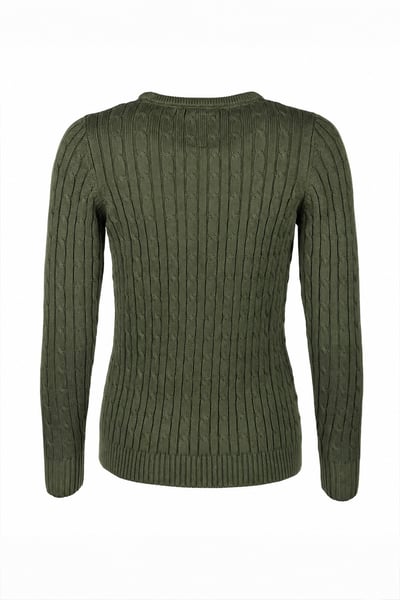 Damen Pullover mit Zopfmuster und Rundhalsausschnitt - Emma - Khaki