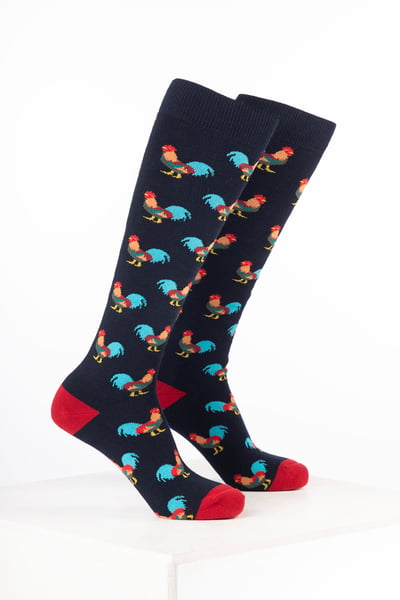 Men's Bird Welly Socks - Cockerel Navy
