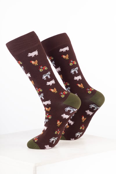 Men’s Farm Ankle Socks - Farm Yard Brown