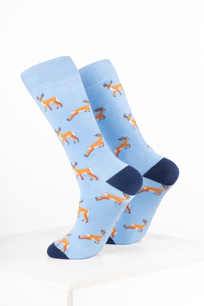 Women’s Bamboo Rich Animal Ankle Socks - Deer Soft Blue