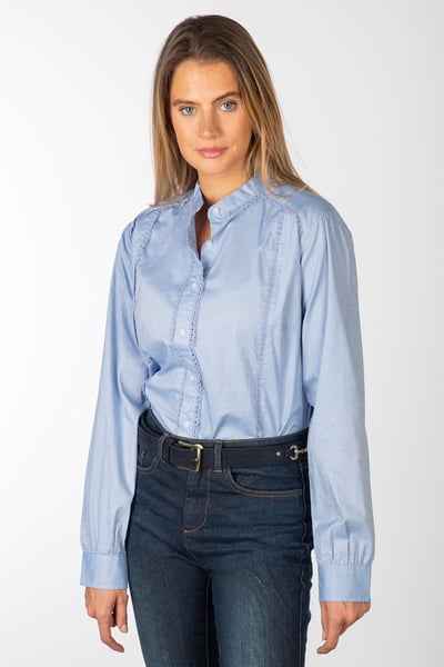 Ladies Collarless Shirt - Ivy - Blue