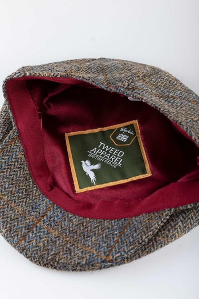Men's Harris Tweed Flat Cap - Danby - Brown/Blue Check