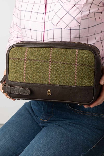 Ladies Tweed Wash Bag - Helmsley - Dark Green