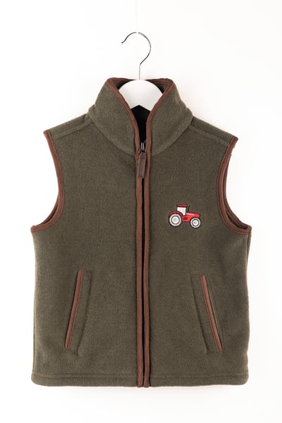 Kid's Mini Fleece Waistcoat - Huggate - Tractor Khaki/Red