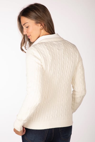 Damen Pullover mit Zopfmuster und Rundhalsausschnitt - Emma - Sahne