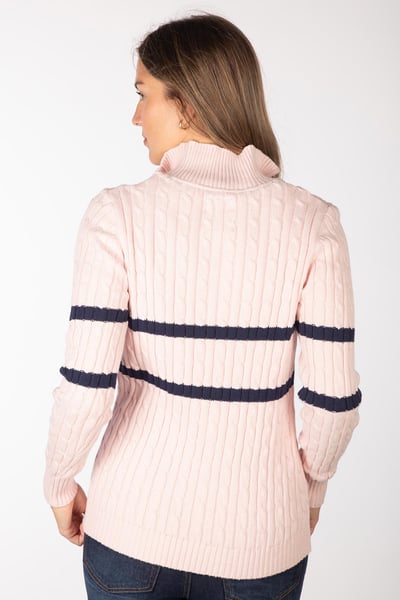 Pull rayé à fermeture éclair quart de tour pour femme - Emma - Rose pâle/bleu marine