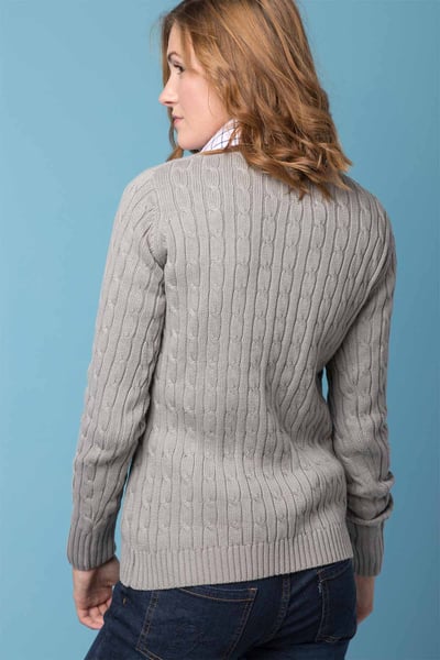 Ladies V Neck Cable Knit Jumper - Emma - Grey
