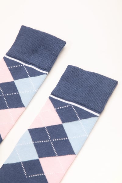 Junior Knee Length Socks - Argyle Denim/Soft Blue