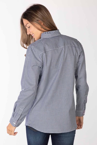 Ladies Hannah Overhead Gingham Ruffled Shirt - Poppy - Poppy Navy