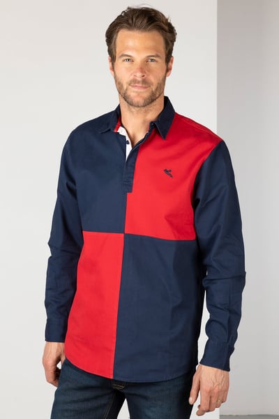 Men's Quartered Deck Shirt - Ganton - Navy/Red
