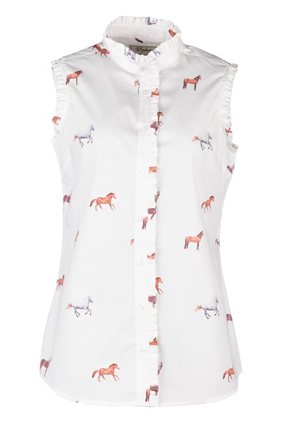 Ladies Ruffled Sleeveless Shirt - Wistow - Horse White