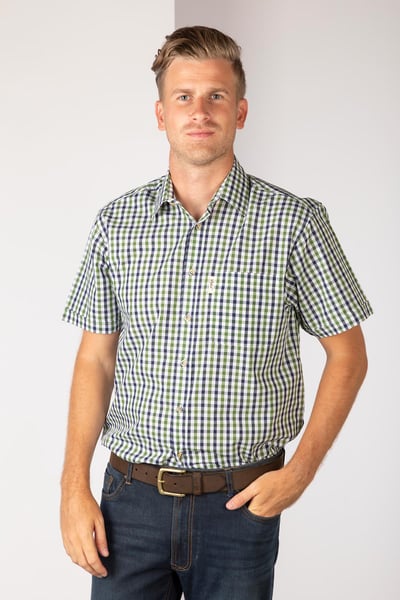 Men's Short Sleeved Check Shirts - Richmond Green/Navy