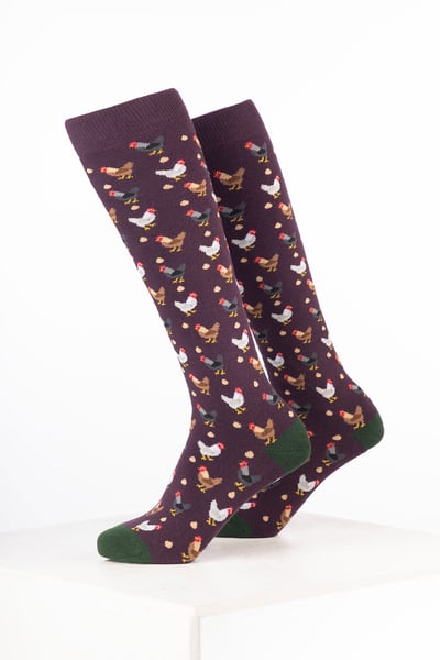 Women’s Bird Welly Socks - Chicken Dark Berry